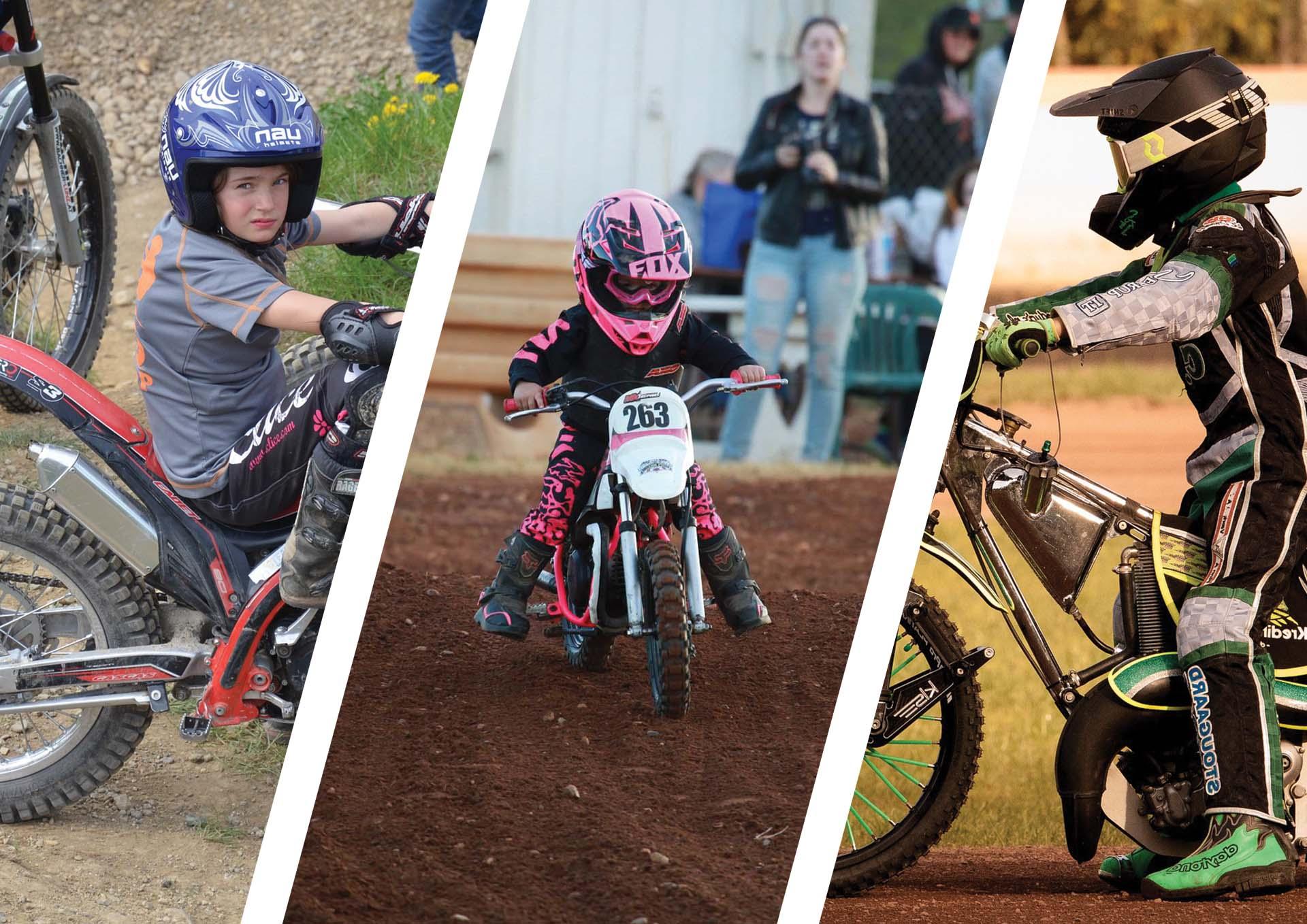 Bild på juniorförare i trial, motocross och speedway.
