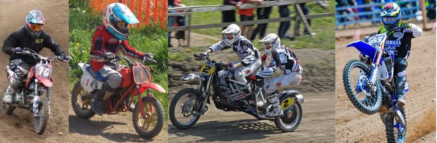 Ett collage på flera motocrossförare i alla åldrar, både på klassisk motocross och i sidvagn.